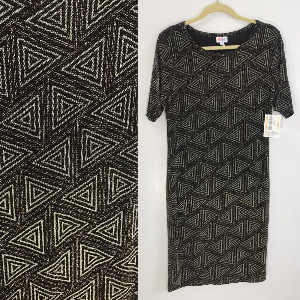 New Lularoe Julia Gold Sparkle Dress Size L